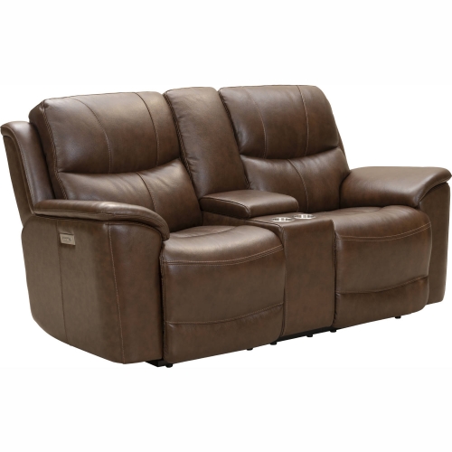 Kaden Power Reclining Console Loveseat w/ Lumbar in Jarod Brown Leather